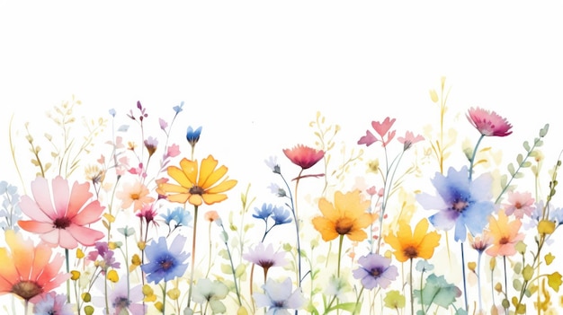 Borda floral aquarela fofa Ilustração AI GenerativexA