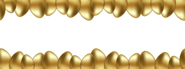 Borda inferior e superior do ovo de páscoa dourado no fundo da bandeira branca padrão de ovos de páscoa