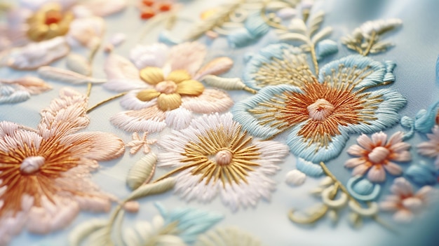 El bordado detallado de un colorido patrón floral