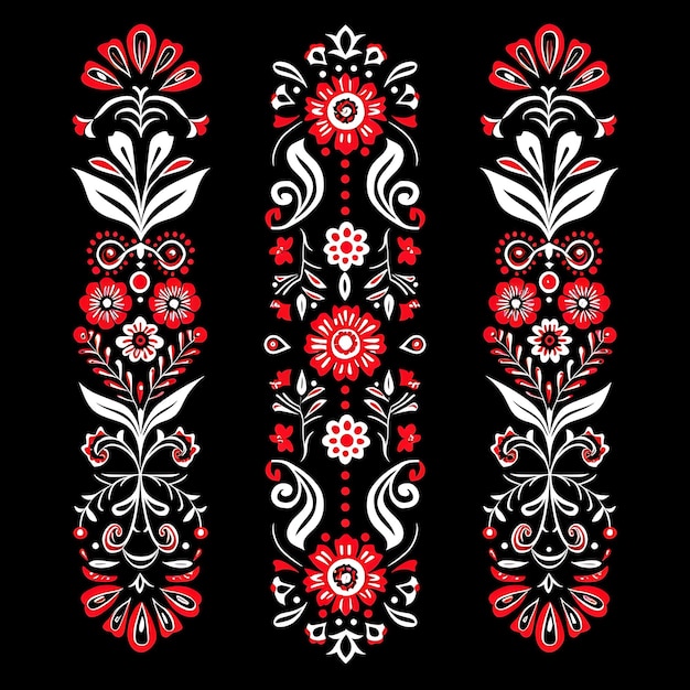 Bordado húngaro con patrones florales y geométricos Bordado Arte de línea CNC Tradición Tinta antigua
