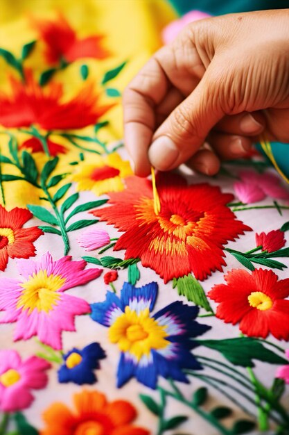 Bordado mexicano Bandera floral