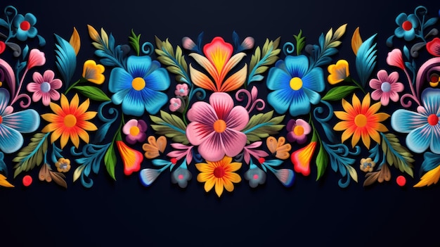 bordado mexicano flores padrão floral étnico banner web com espaço de cópia IA gerativa