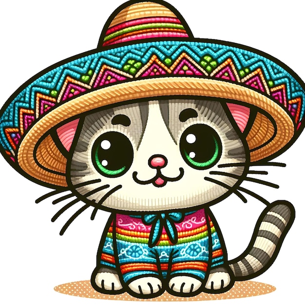 Bordado mexicano con un gato mexicano