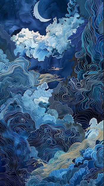 bordados conceptuales azul cielo y marino