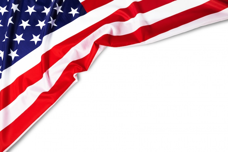 Foto borde de la bandera de los estados unidos de américa aislado en blanco con trazado de recorte