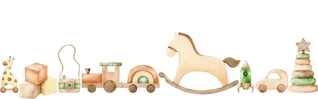 Borde sin costuras de juguetes de madera para niños juguetes para la dentición recién nacido caballo mecedora pirámide tren coche rocke