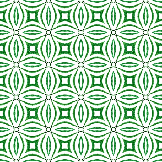 Borde dibujado a mano arabescos orientales. Diseño de verano boho chic memorable verde. Impresión adicional lista para textiles, tela para trajes de baño, papel tapiz, envoltura. Diseño dibujado a mano arabescos.