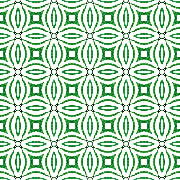 Borde dibujado a mano arabescos orientales. Diseño de verano boho chic memorable verde. Impresión adicional lista para textiles, tela para trajes de baño, papel tapiz, envoltura. Diseño dibujado a mano arabescos.