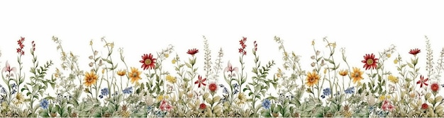 Borde de elementos naturales florales de flores de acuarela sobre fondo transparente