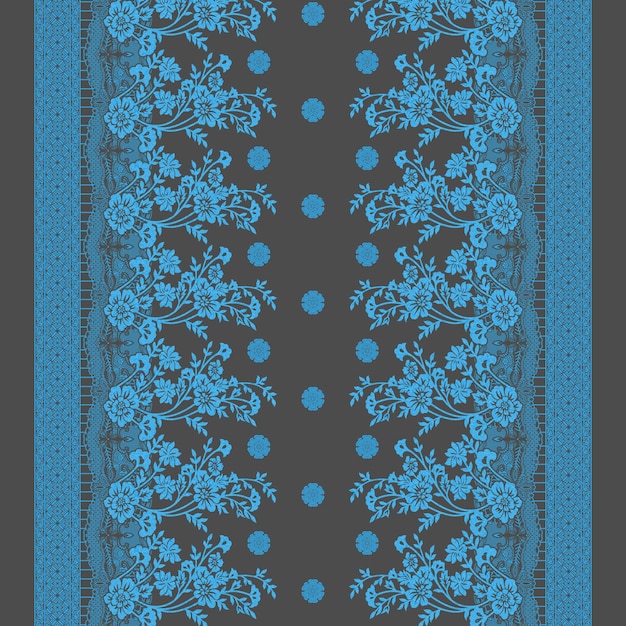 un borde de encaje azul con un diseño floral