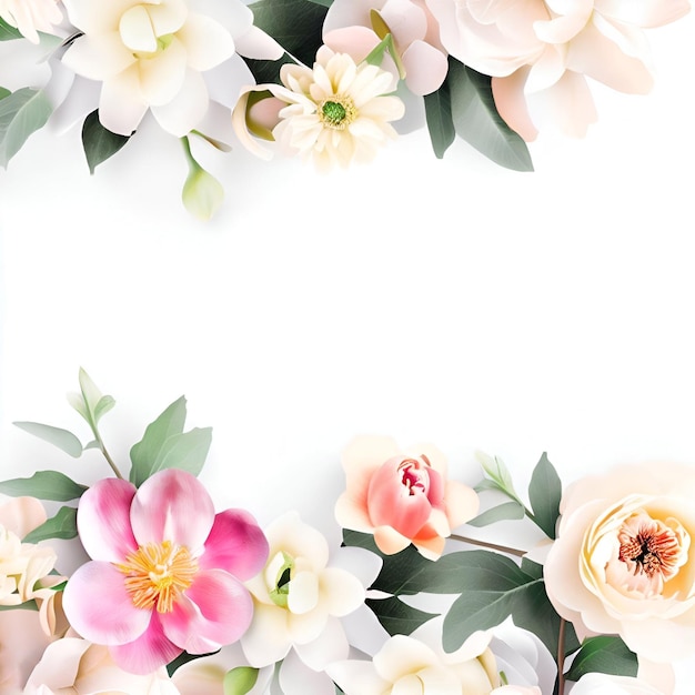 Un borde floral con flores rosadas y blancas