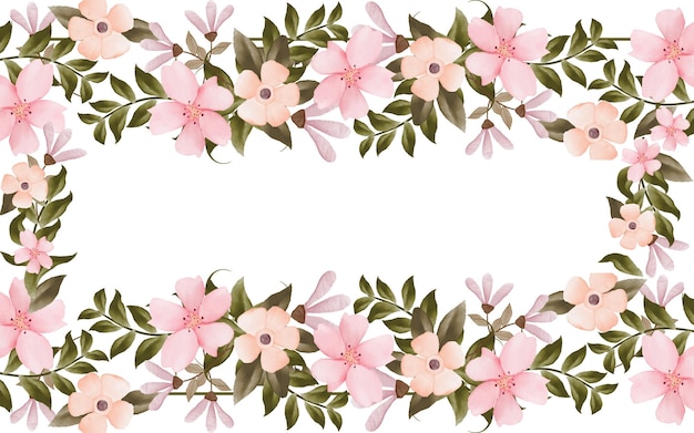 Un borde floral con fondo de acuarela de flores rosas