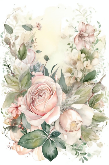 Foto un borde floral con rosas y un fondo blanco.