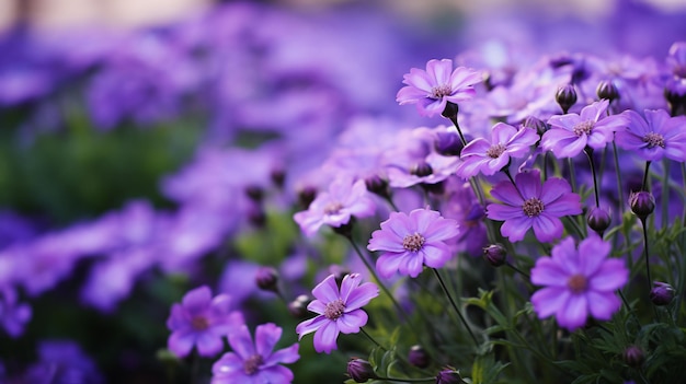 Borde de flores de flores púrpuras en la naturaleza de cerca
