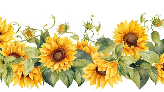 Borde de girasol de acuarela vectorial generado por IA