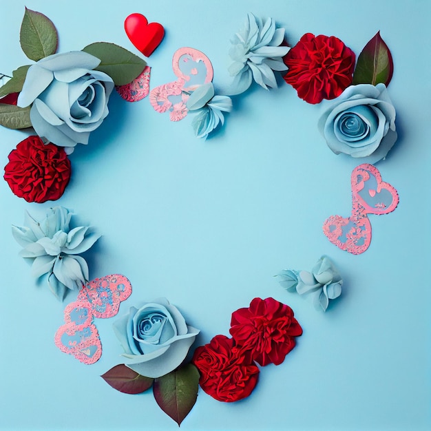Borde lateral de flores de corazón y rosas para el día de San Valentín
