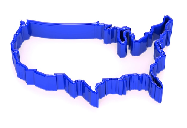 Borde del mapa de Estados Unidos América en color azul Estilo de representación 3D en fondo blanco