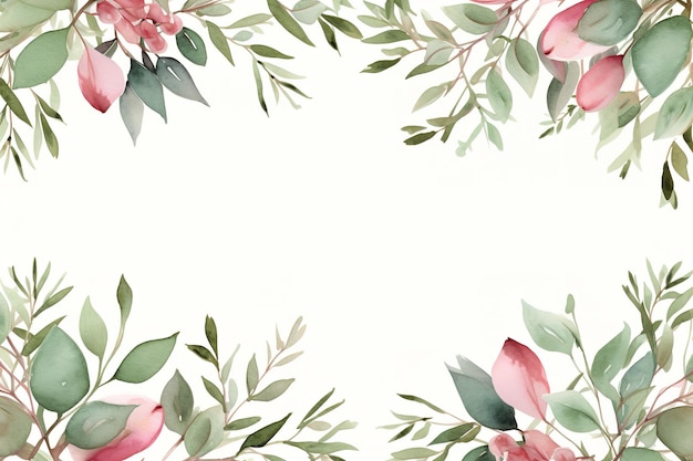 Foto borde de marco floral acuarela con hojas y rosas