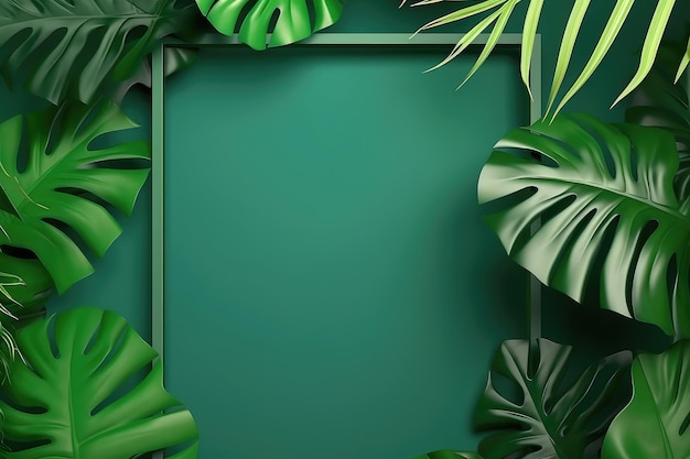 Borde verde de la planta Monstera con marco botánico rectangular AI