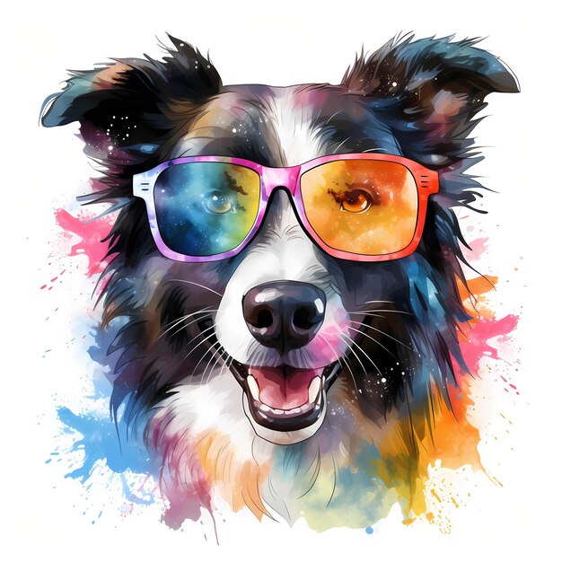 Border Collie Cool Dog Anglo Scottish Border clipart Ilustração em aquarela Inteligência Artificial Gerativa