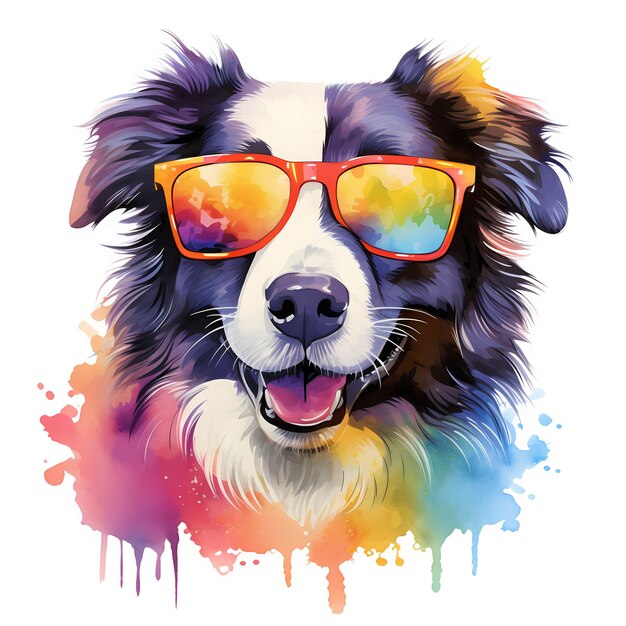 Border Collie Cool Dog Anglo Scottish Border clipart Ilustração em aquarela Inteligência Artificial Gerativa