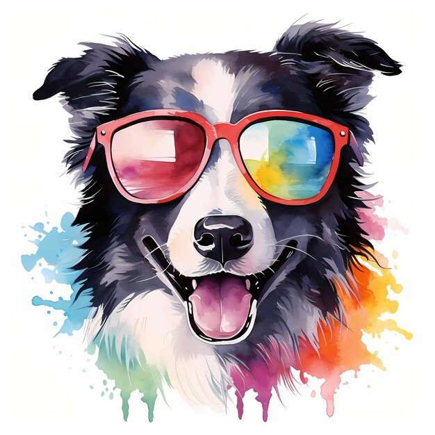 Border Collie Cool Dog Anglo Scottish Border clipart Ilustração em aquarela Inteligência Artificial Gerativa