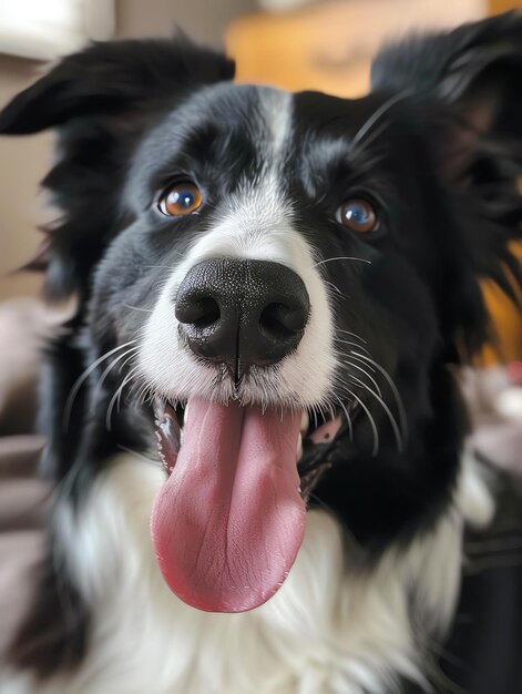 Foto border collie engraçado com língua