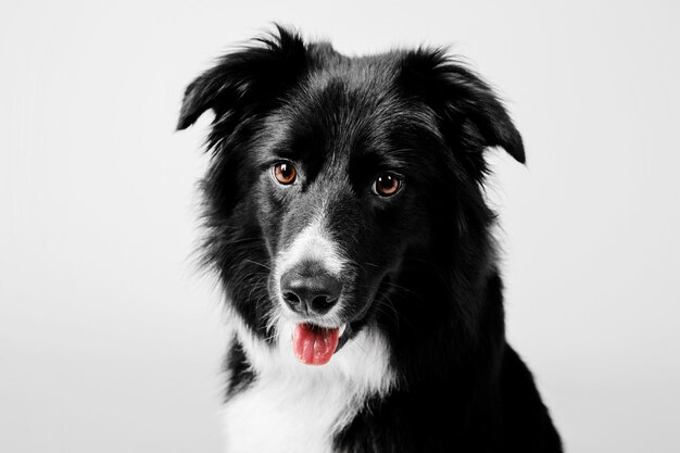 Border-Collie-Hundeportrait auf weißem Hintergrund