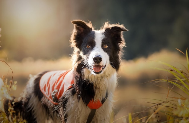 Border collie preto e branco no parque.