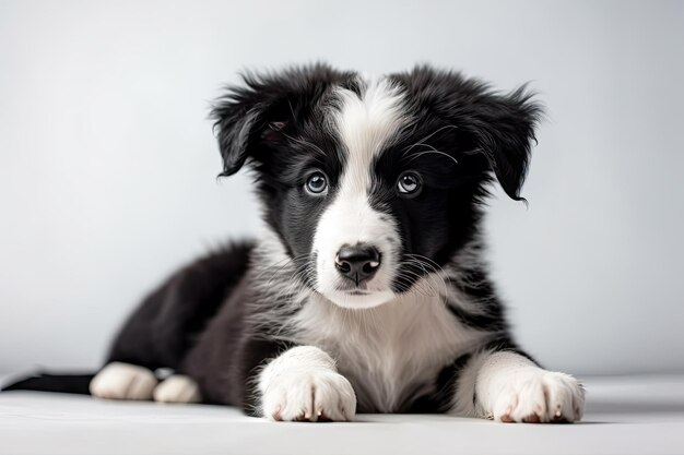 Border-Collie-Welpenfoto mit einem Ball auf weißem Hintergrund Generative KI