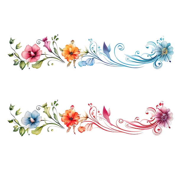 Borderlines of Charming Wildflower With Swirling Ribbons Diverse and Eclect Flat 2D Art Digital