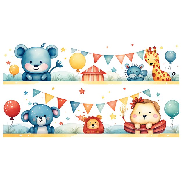 Borderlines of Whimsical Carnival With Cute Circus Animals uma mistura de Vibrant Flat 2D Art Digital