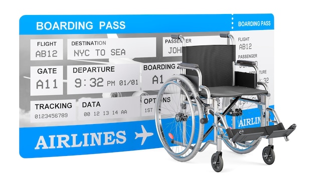 Bordkarte Flugticket mit Rollstuhl 3D-Rendering