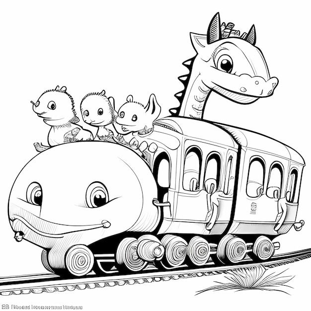 Foto a bordo del tren del dragón mágico página para colorear para niños