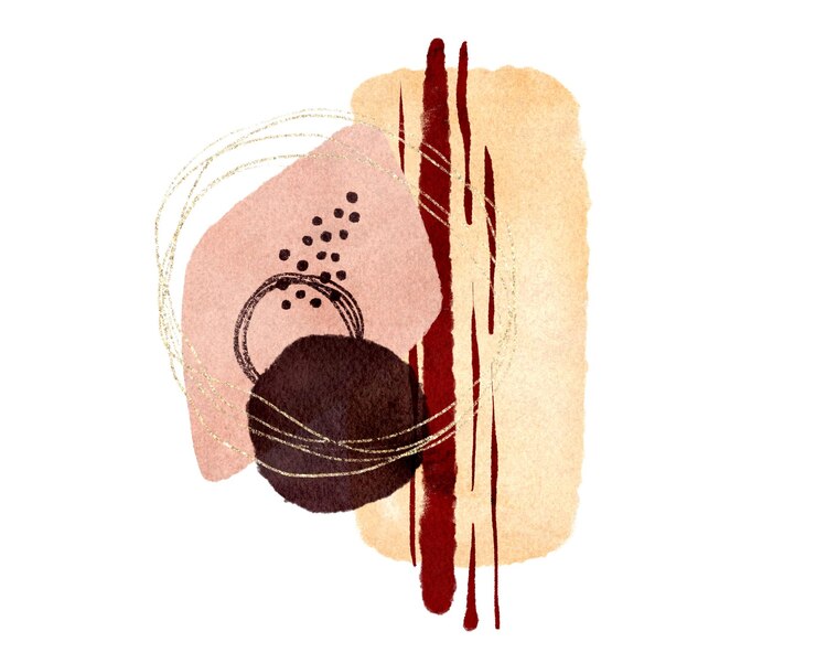 Borgoña, rubor, acuarela beige Ilustración y elementos dorados, aislados en fondo blanco. Impresión moderna abstracta. Logo. Mural. Póster. tarjeta de visita