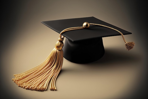 Foto borla de oro en un sombrero de graduación aislado sobre un fondo blanco.