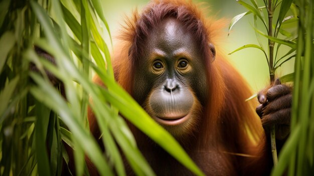 Bornean-Orangutan auf dem Baum unter Regen in der wilden Natur Zentral-Bornean Orangutan