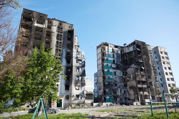 Borodianka Ucrania 28 de mayo de 2022 Casas destruidas por soldados rusos