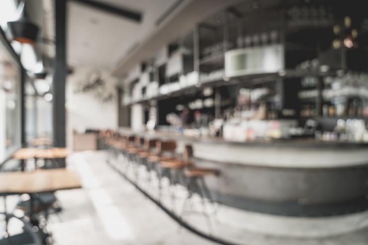 Foto borroso abstracto y desenfocado en restaurante y cafetería para el fondo
