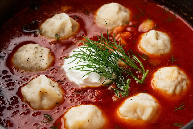 Foto borsch com bolinhos