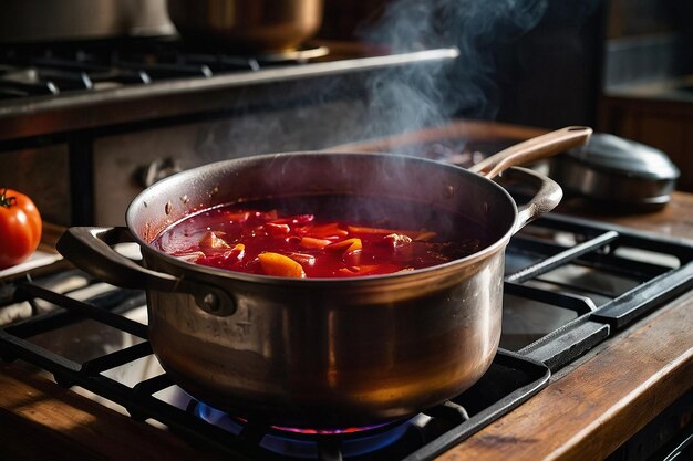 Foto borscht a ferver no fogão