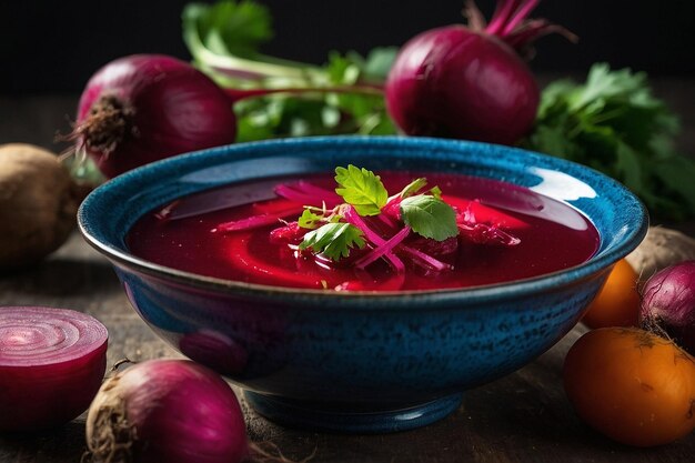 Foto borscht con remolachas en vinagre