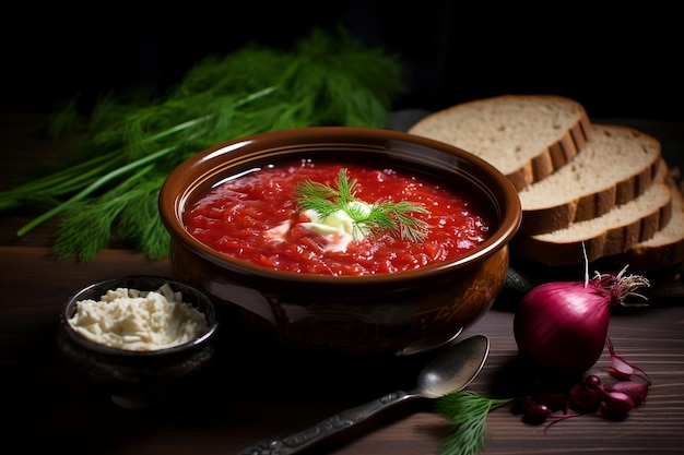 Borscht rojo con crema agria