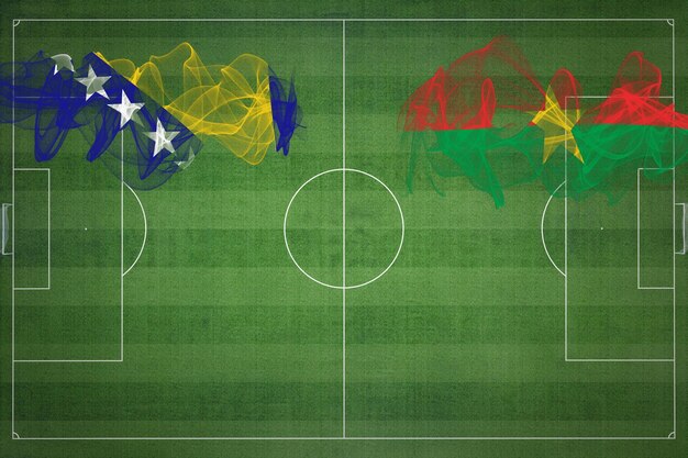 Bósnia e Herzegovina vs Burkina Faso Jogo de futebol Cores nacionais Bandeiras nacionais Campo de futebal Jogo de fútbol Conceito de competição Copiar espaço