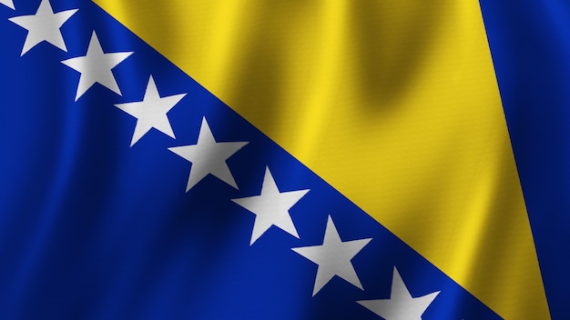 Foto bosnia y herzegovina bandera ondeando closeup 3d rendering con imagen de alta calidad con textura de tela