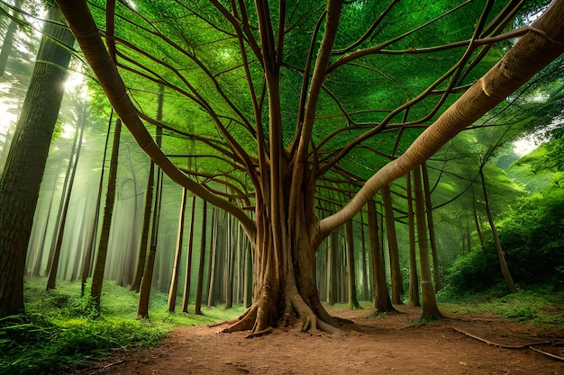 Un bosque con un árbol en el medio