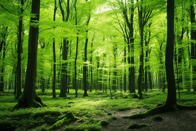 Foto bosque de árboles caducifolios verdes frescos