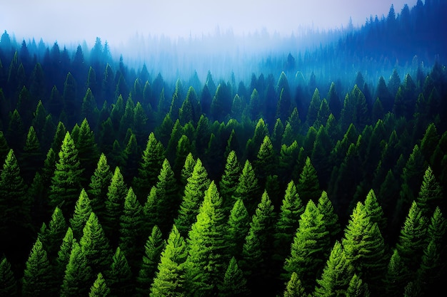 Un bosque de árboles con un cielo azul de fondo