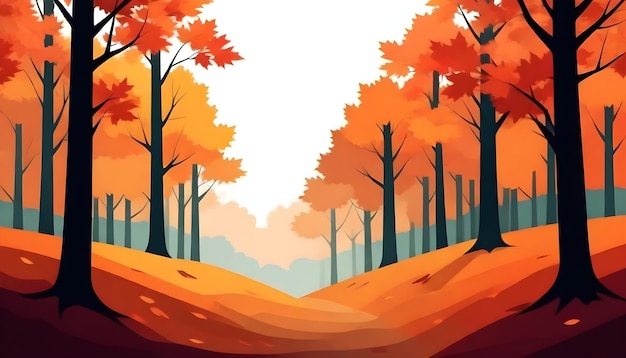 Foto un bosque con árboles y una colina con un letrero que dice otoño