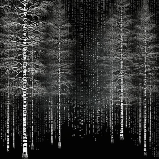 un bosque de árboles con un fondo negro con un fondo negro con las palabras "árboles".